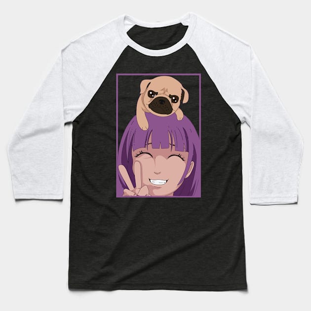 Pug Girl Baseball T-Shirt by Hellolo